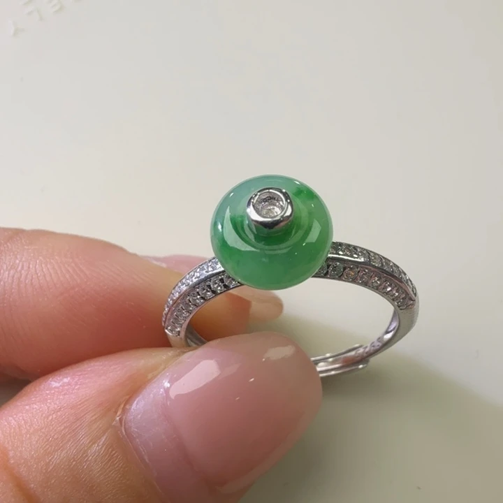 翡翠银S925镶嵌戒指平安扣戒指