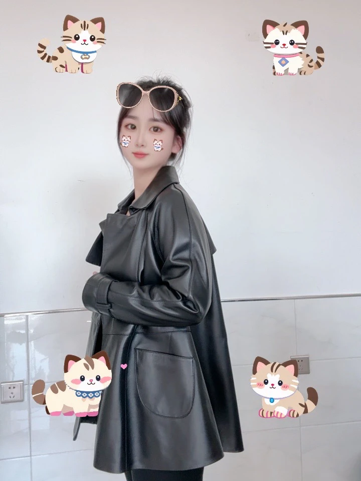 清仓-2025春秋韩版大码宽松海宁真皮皮衣女中长款绵羊皮风衣