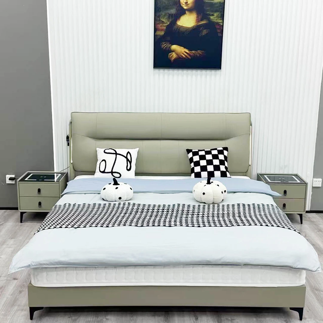 【四季平安】D131#简约时尚主卧次卧轻奢家用真皮大床婚床松弛感