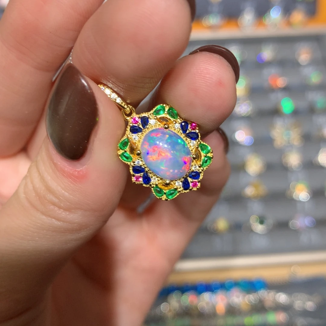 银S925镶嵌欧泊吊坠t