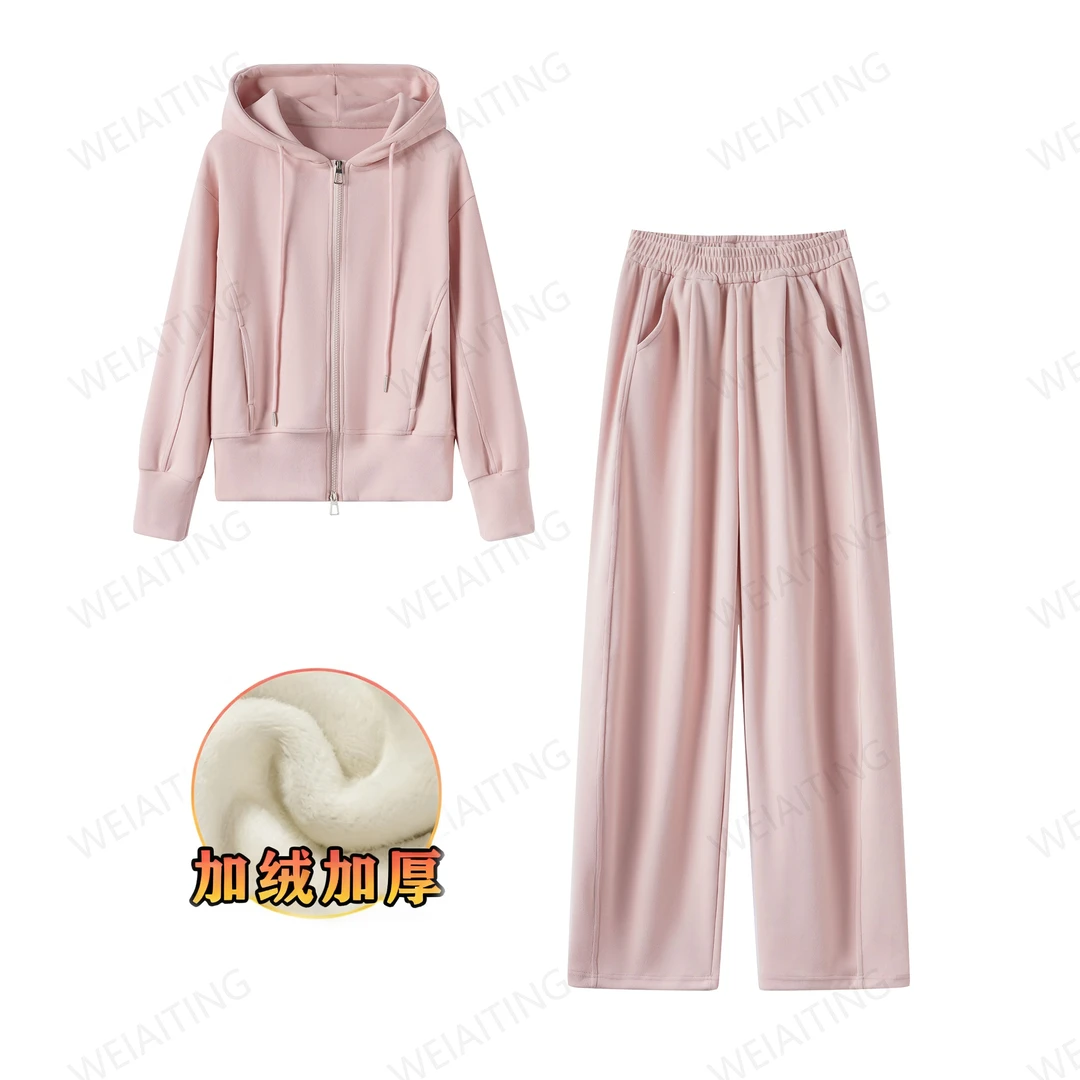 韩版休闲运动套装女春秋时髦气质减龄时尚纯色连帽卫衣