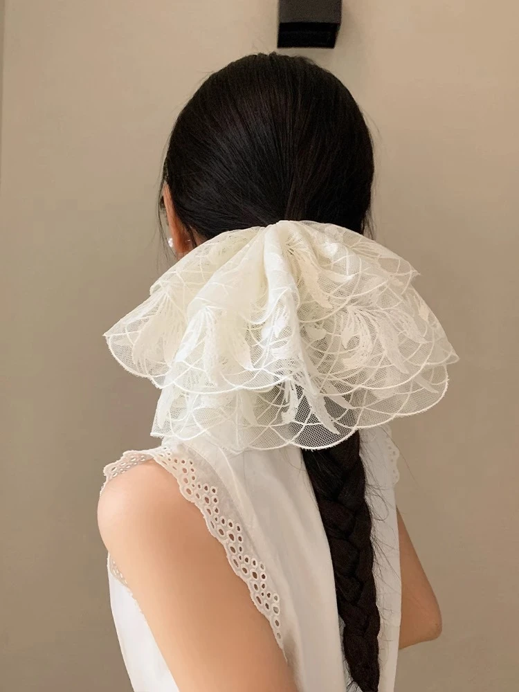超仙白色蕾丝大肠发圈女高级感超大号扎头发法式温柔发饰新款头绳