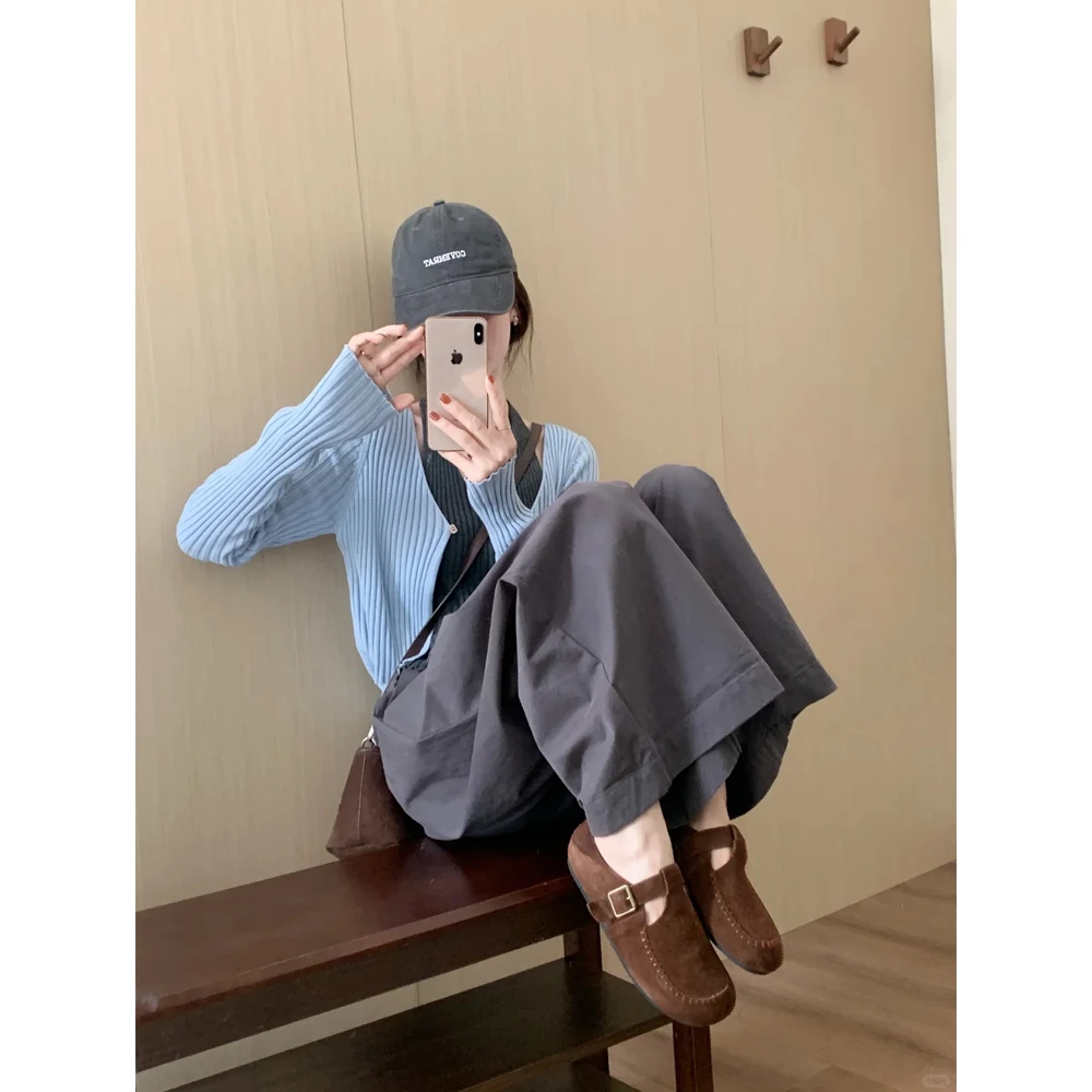 韩系挂脖针织背心开衫入秋一整套衣服女轻奢修身上衣裤子三件套