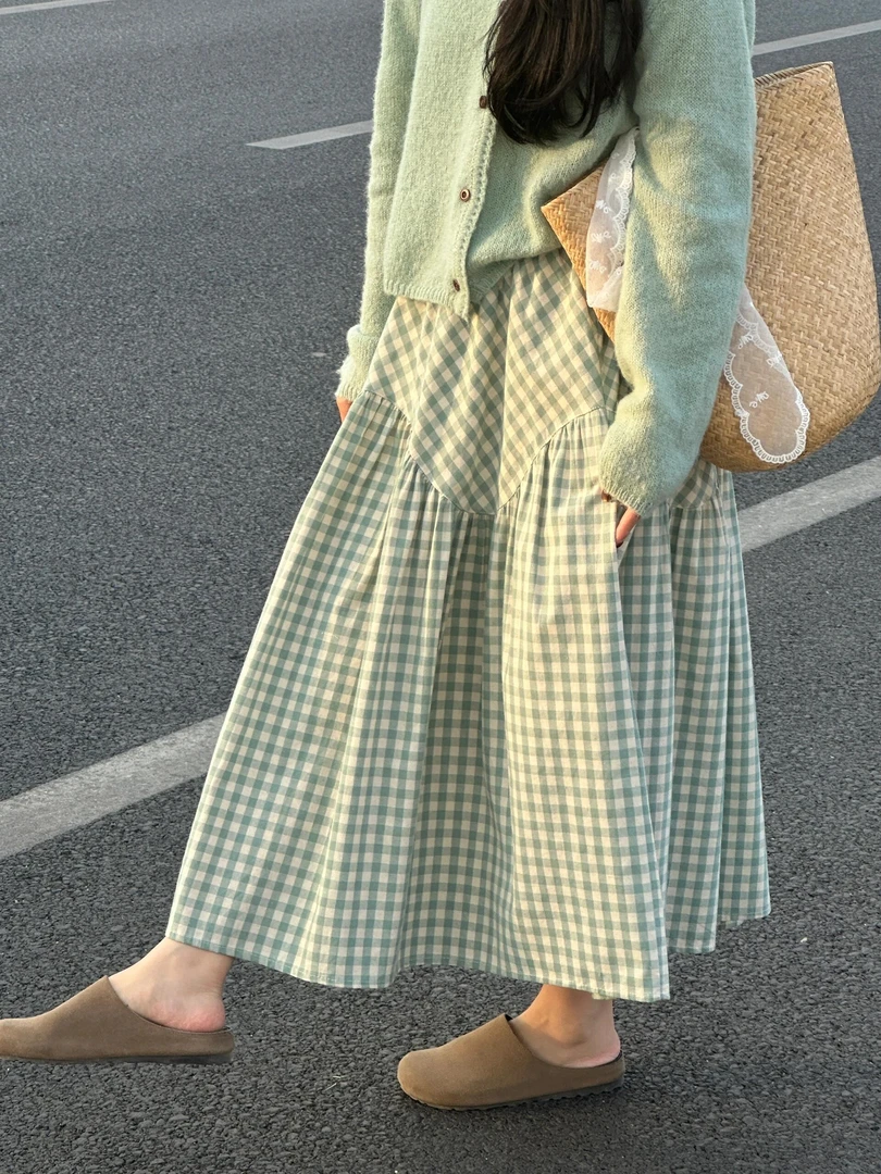 显瘦小个子INS风高腰A字半身裙大码梨形身材拼接设计感时尚半身裙