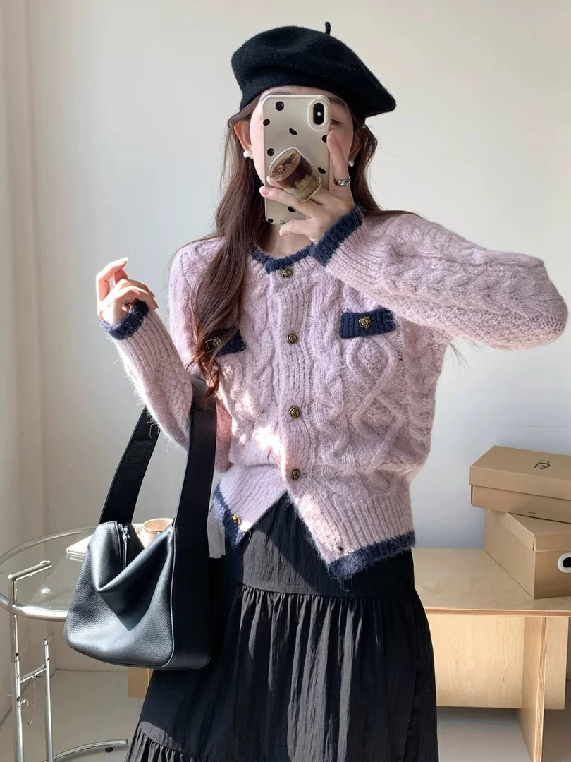 【241-320编码点这里】秋冬高端时尚气质开衫短款毛衣女