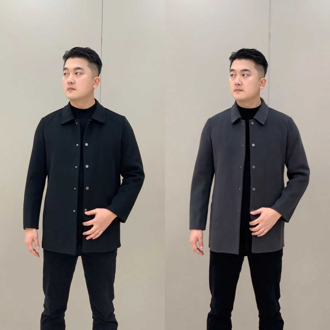 男士新款轻商务简约休闲双面羊毛翻领风衣（羽绒内胆可拆卸）（0016）