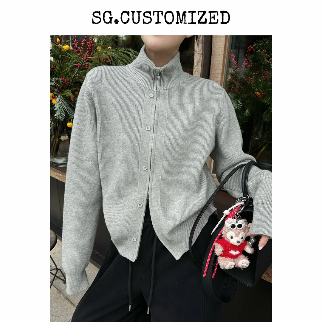 SG/丁雅 设计感 双拉链立领百搭针织衫MY-DY20249610