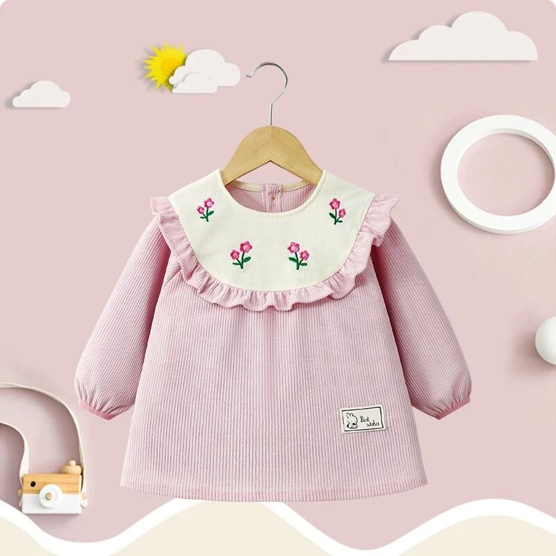 宝宝罩衣秋冬外穿女童防水防脏外穿护衣洋气女宝围兜吃饭兜反穿衣