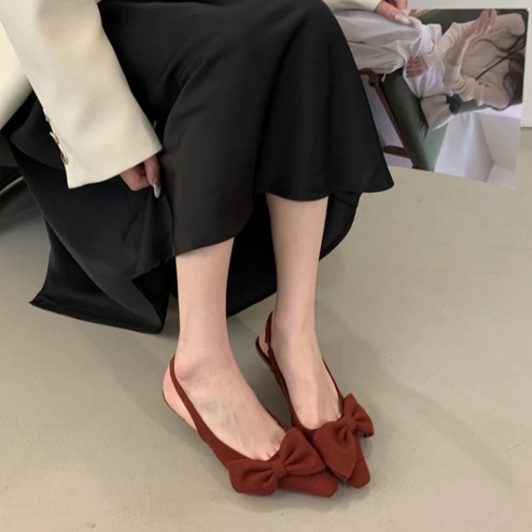 DS 时尚细跟蝴蝶结尖头后绊带法式复古仙女鞋-8016