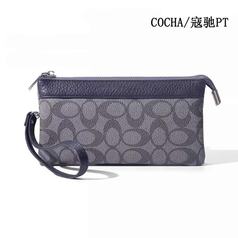 COCHA/寇驰PT钱包女士长款新款经典椭圆印花老花纹拉链手腕包软皮