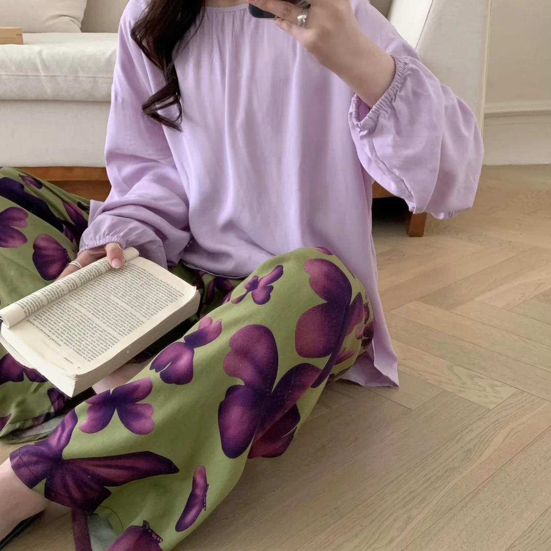 2025新款长袖高档睡衣女春秋季绵绸撞色简约家居服棉绸套装夏大码