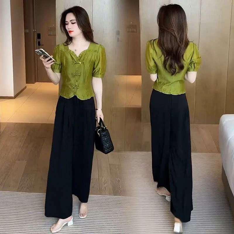 时尚洋气新中式国风雪纺衫女2025夏季新款小个子短款盘扣衬衫上衣