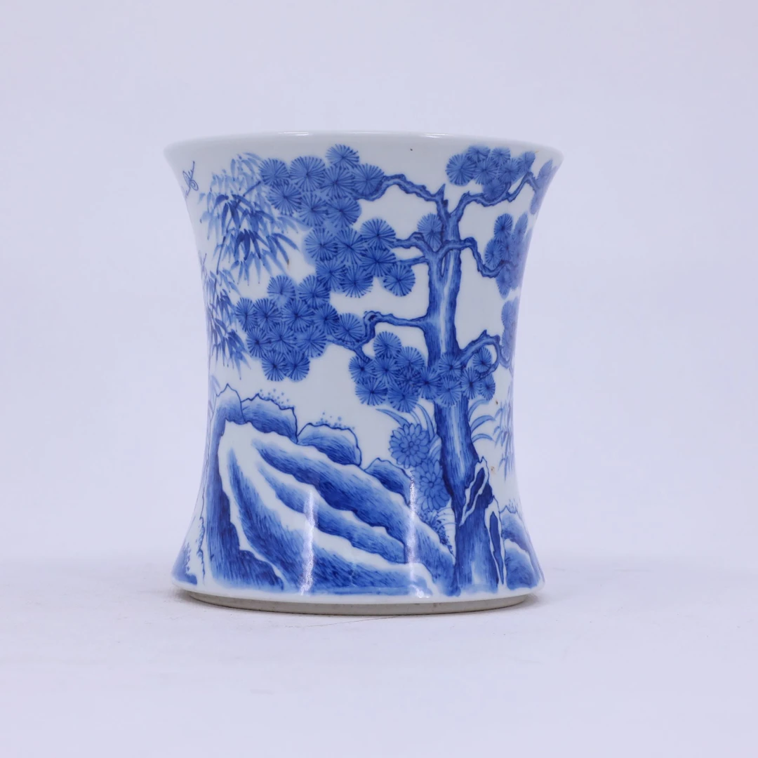 古陶瓷/青花松竹梅束腰笔筒LOT1639-Y2