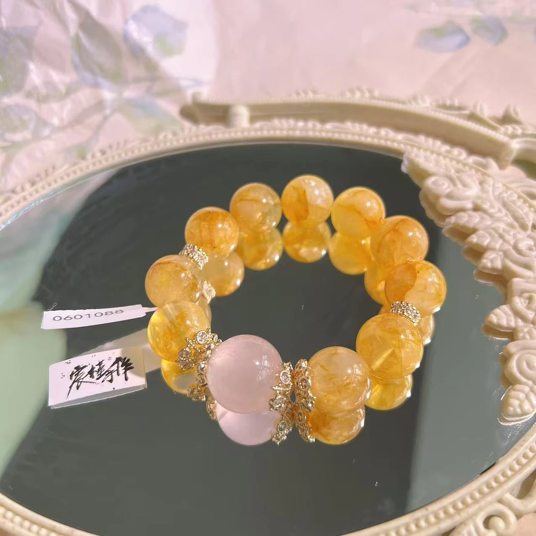 宸槿手作【悠然见黄昏】黄胶花+粉水晶