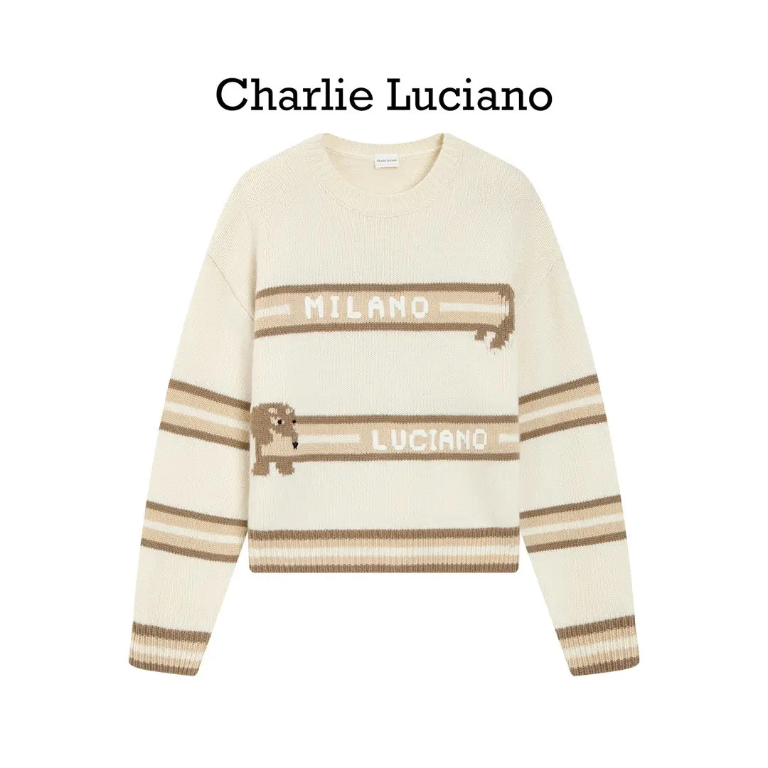 Charlie Luciano2025新款腊肠狗条纹毛衣秋冬休闲百搭上衣潮女