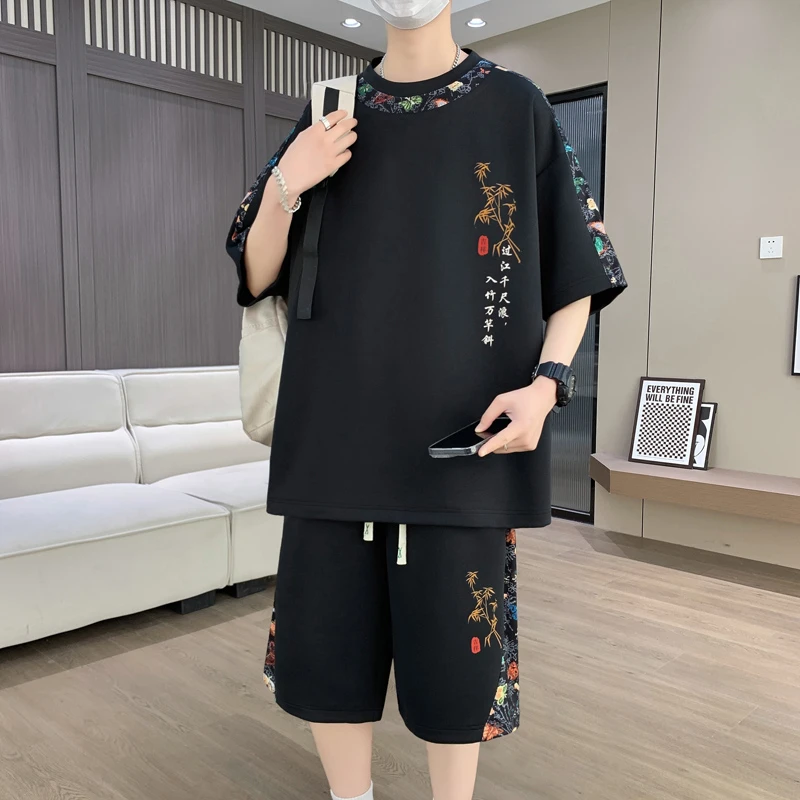 短袖短裤夏季珠地棉休闲运动套装ins运动大码网红情侣国潮