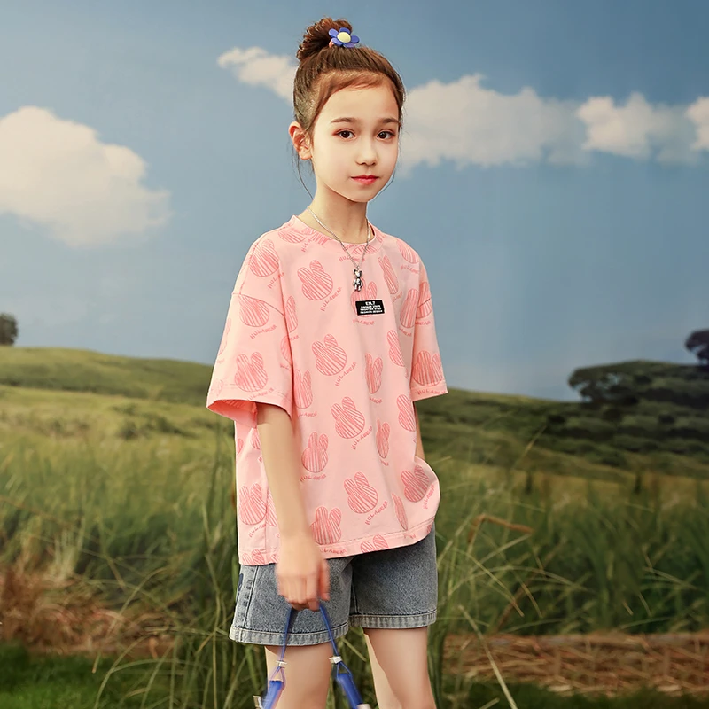 贝蒂女童网红韩版童装儿童夏季短袖T恤2025新款休闲印花上衣21842