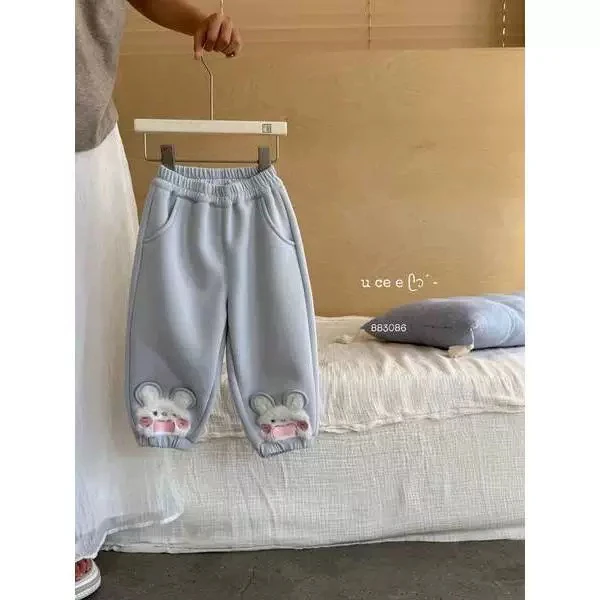 敏敏”2025深秋加绒蓝色小兔子束脚卫裤883086