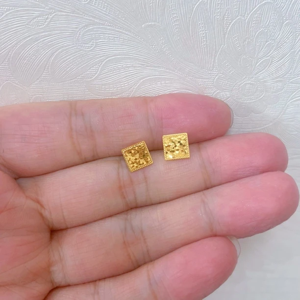 足金999碎碎冰方块耳钉时尚仙女时尚