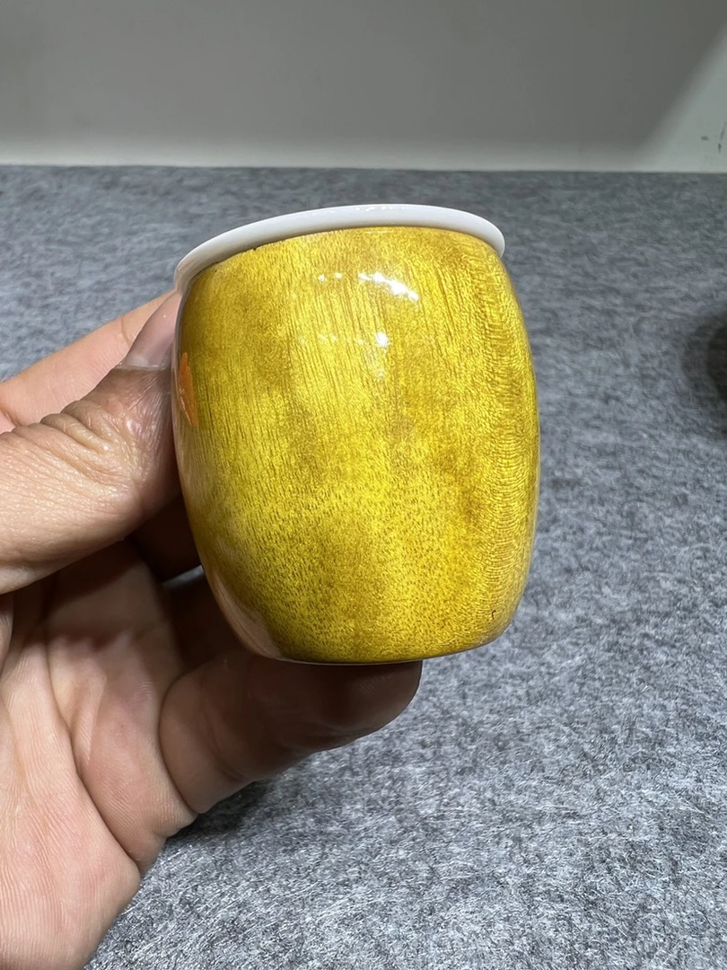 金丝楠木小酒杯金色主人杯个人专用茶杯陶瓷功夫茶具实木杯黄色