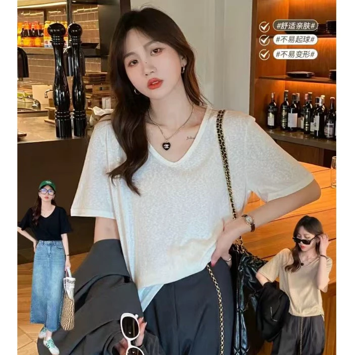 (玉姐家)纯色短袖T恤女装2025夏季新款宽松 新选f1124 J09250