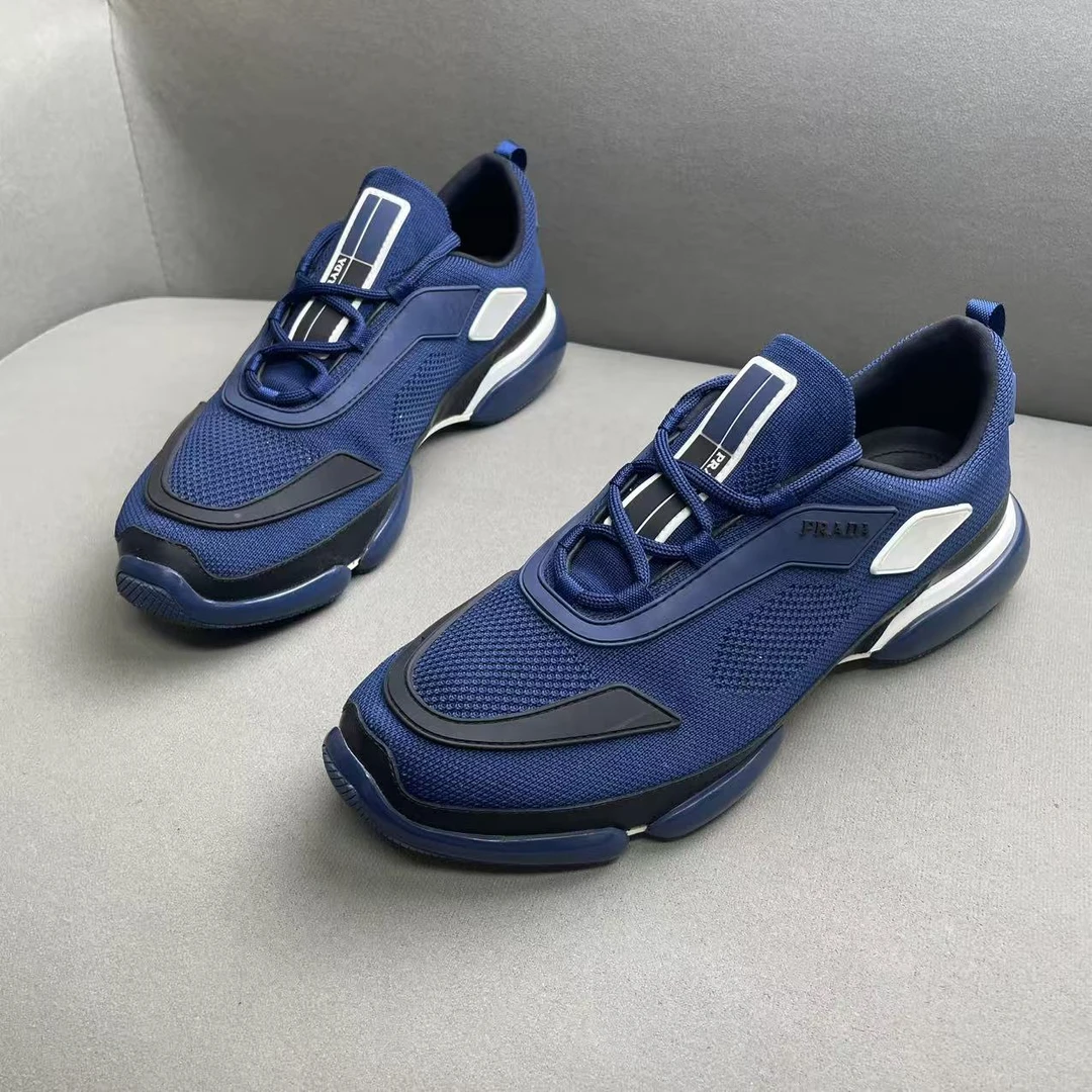 99新 Prada/普拉达 蓝色编织网面时尚潮流户外运动鞋 42码