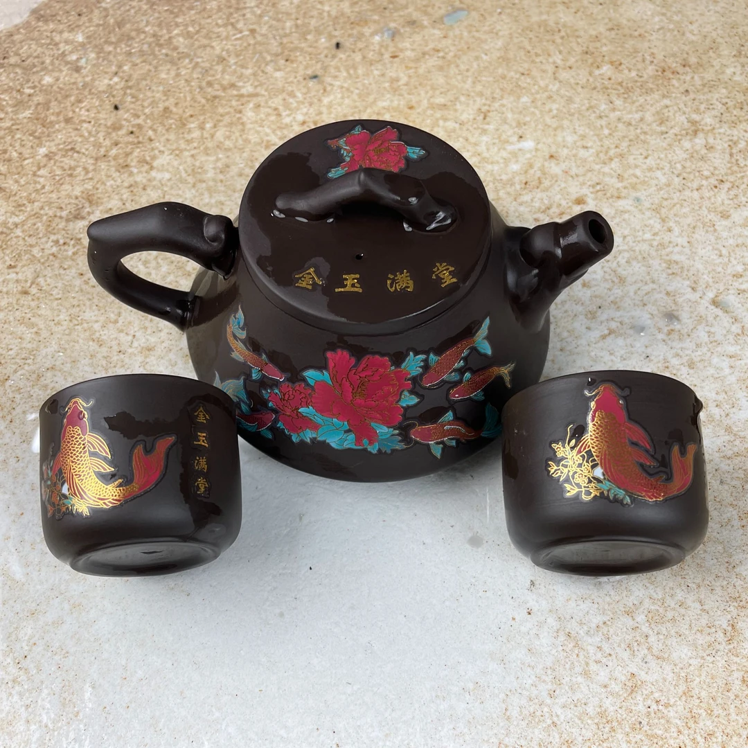【闪购商品】金玉满堂深井老紫泥石瓢壶（送2杯）HSJ