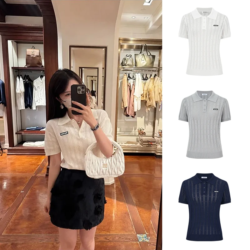 Moses Queen/魔西女王韩系时尚学院风镂空Polo领气质显瘦针织衫女