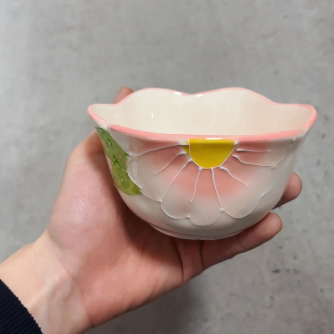 白瓷手绘花朵四点五寸米饭碗