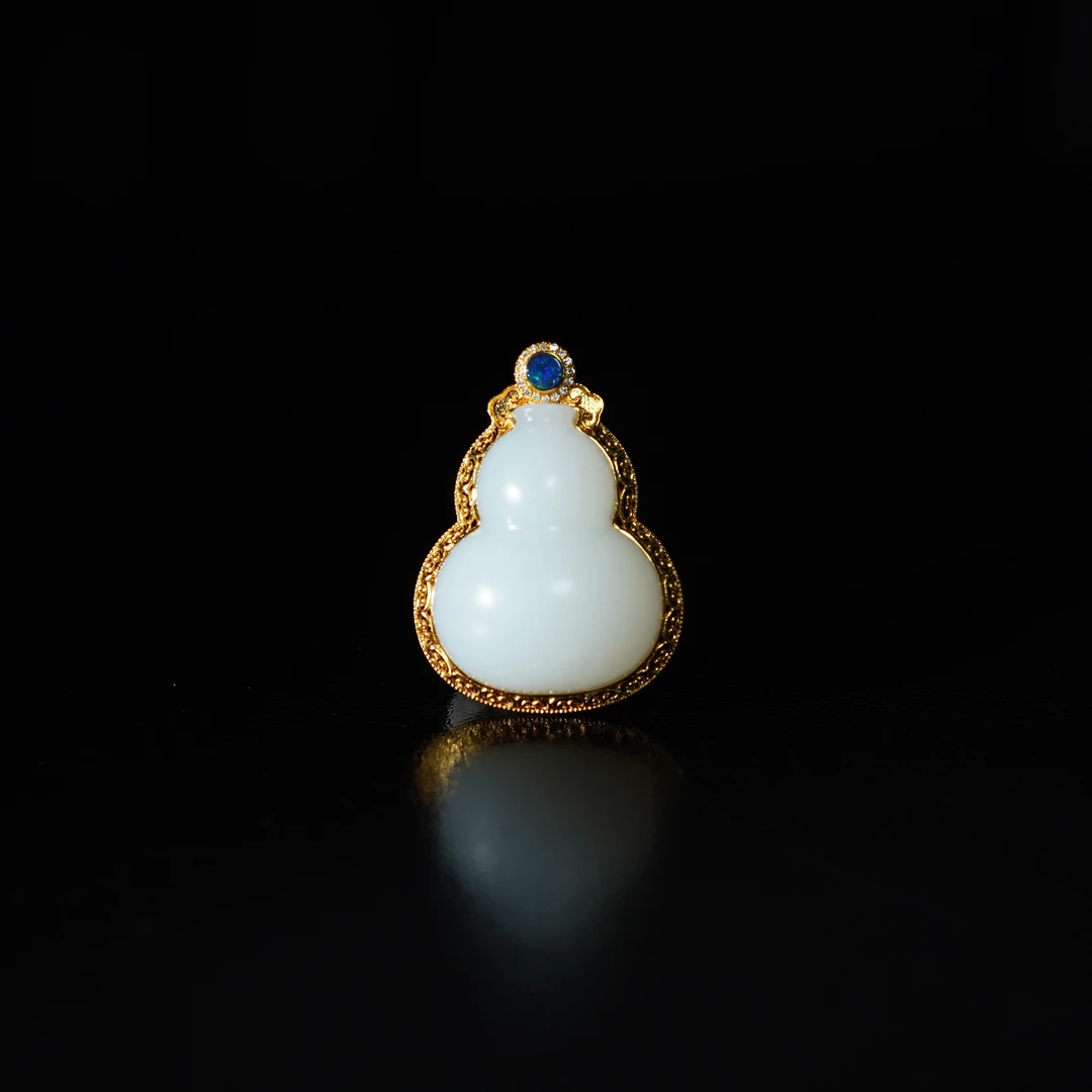 【佩洁】和田玉白玉葫芦*吊坠*18k金镶嵌