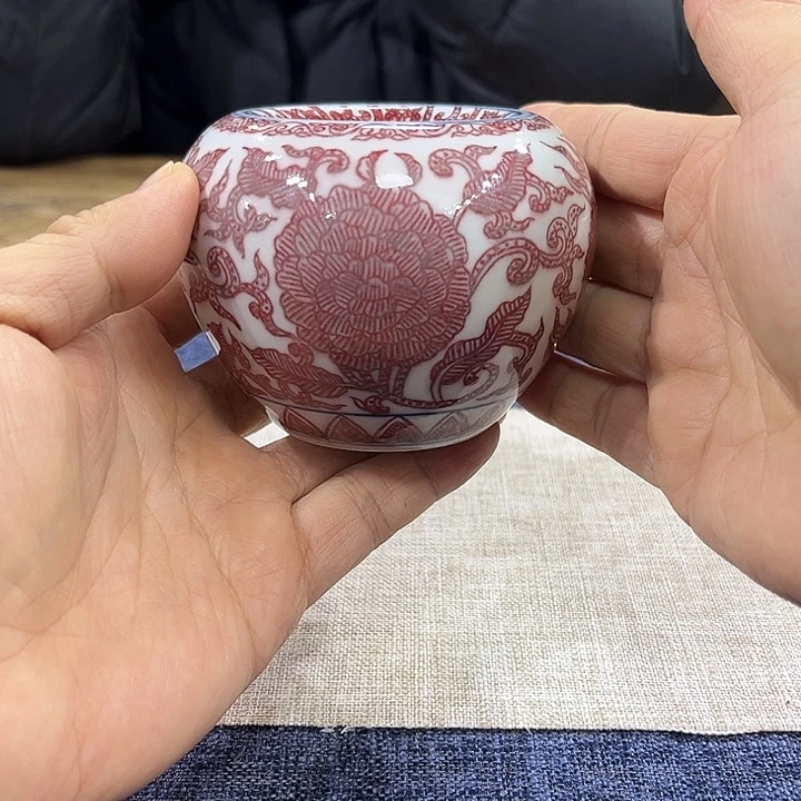 瓷摆件青花秞里红苹果形水盂