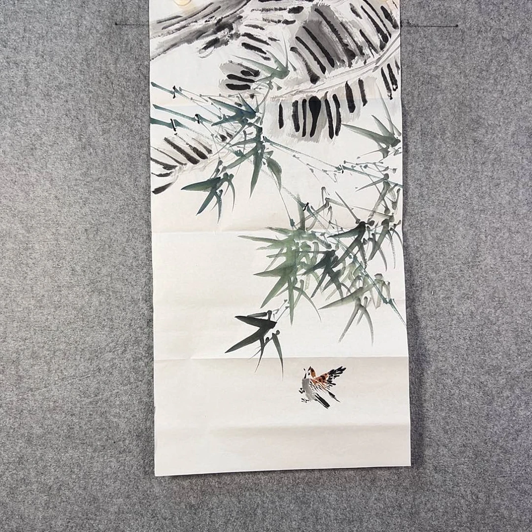 国画296 花鸟在树丛的顶端鸣叫叫声