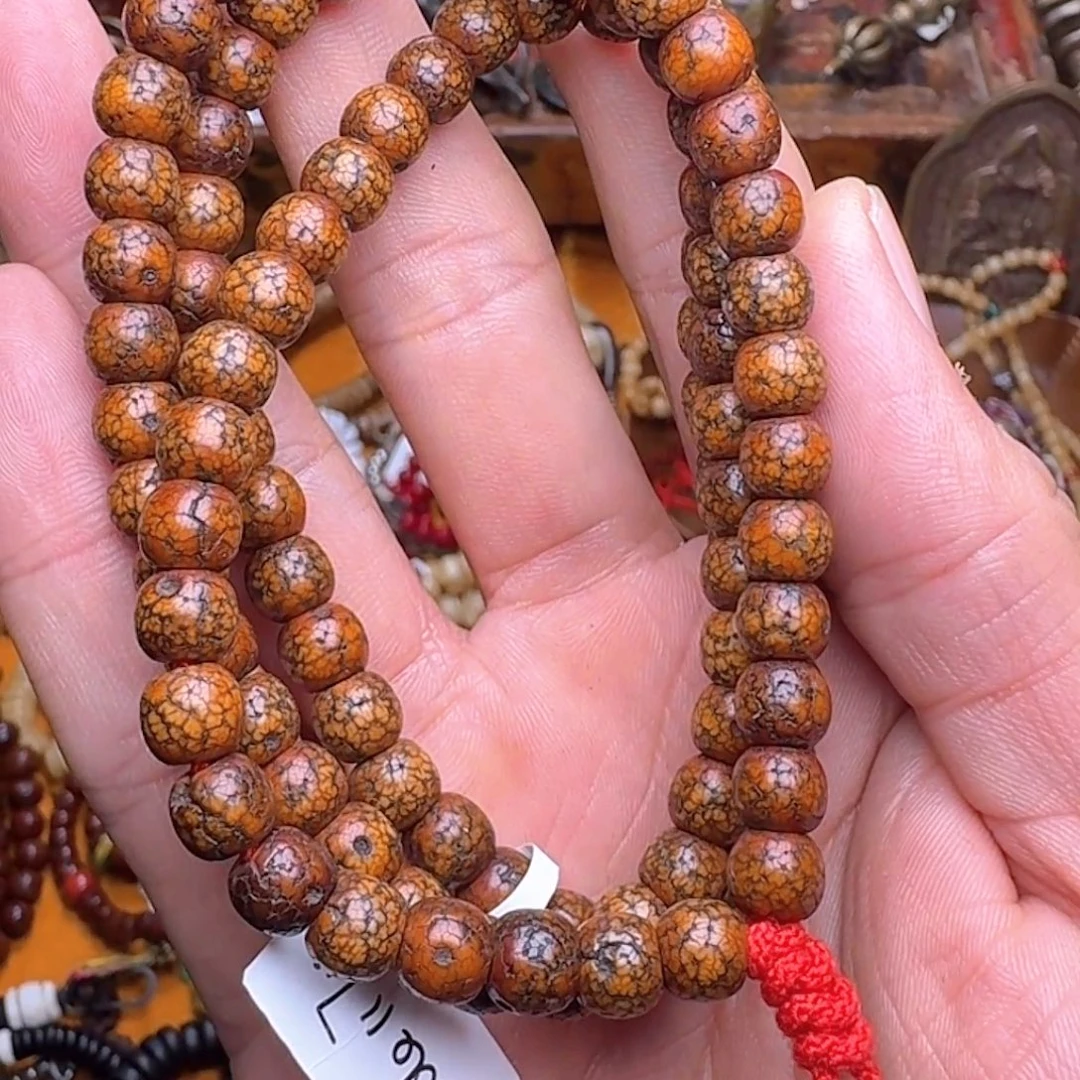 藏传星月菩提根念珠满开片