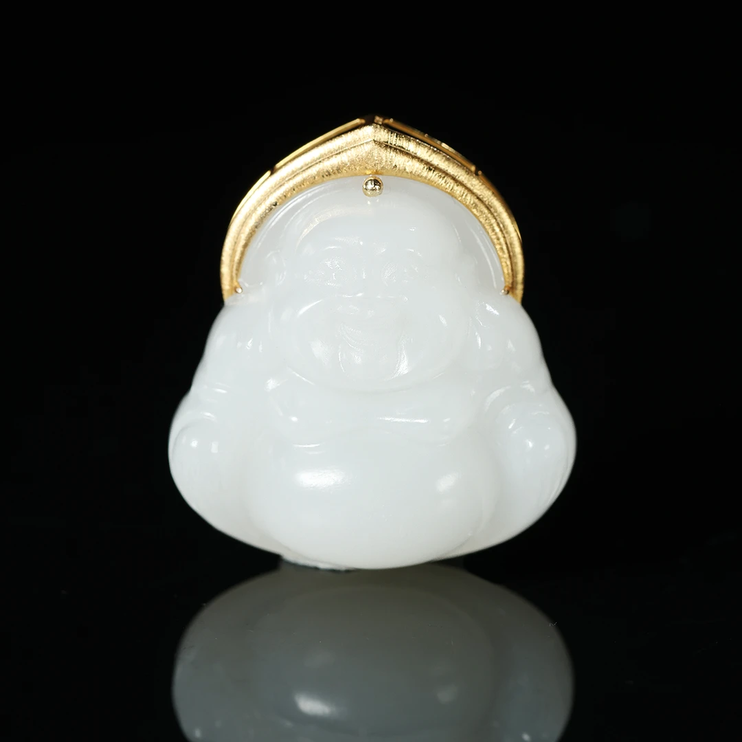 国泰民安/18K金白玉佛公吊坠