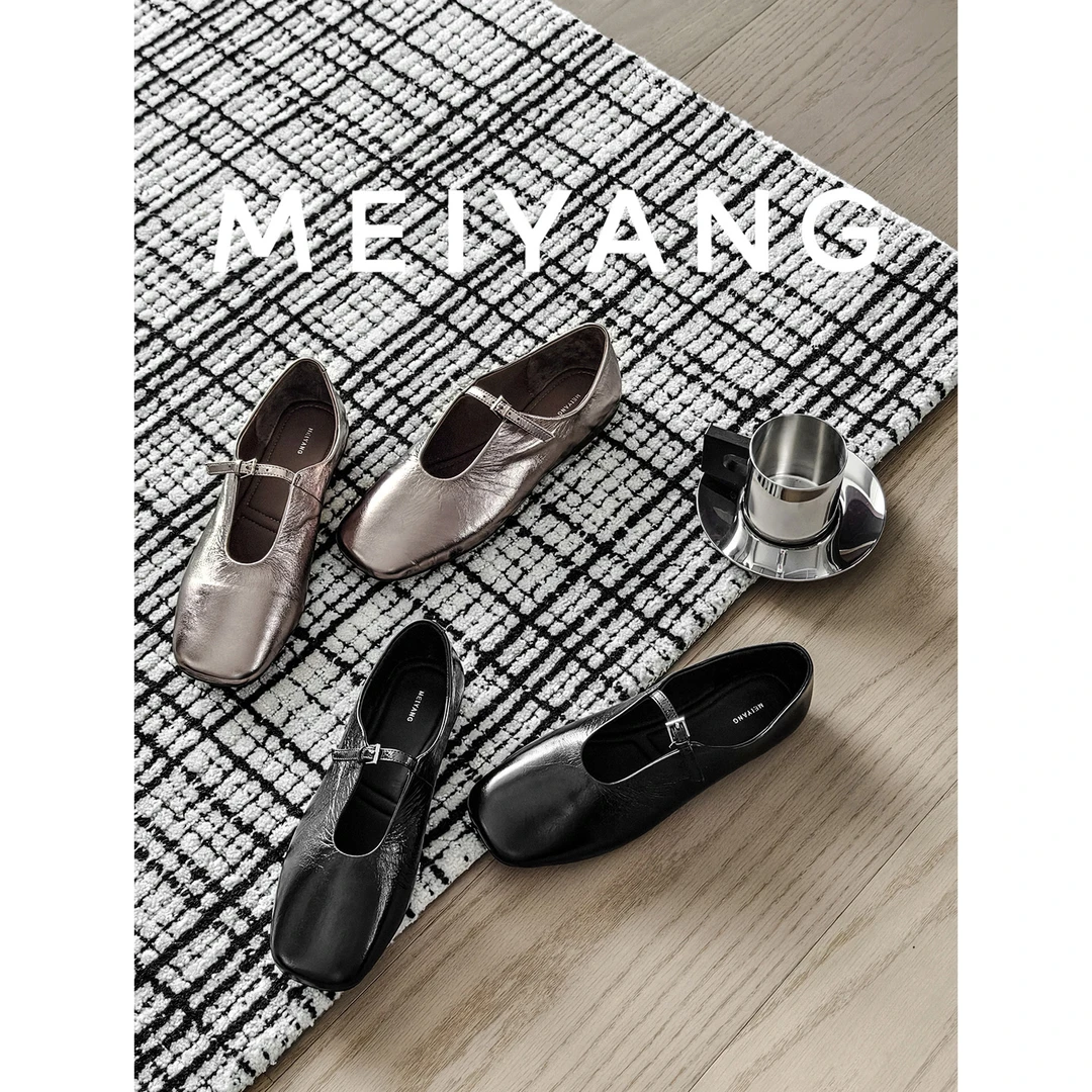 A美洋MEIYANG【商场同款】光镜单鞋 肌理方头法式文艺奶奶鞋