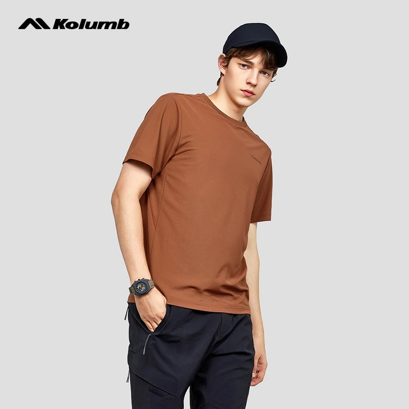 kolumb/哥仑步涤仿棉珠地圆领T恤男吸湿速干印花短袖COOLMAX凉感