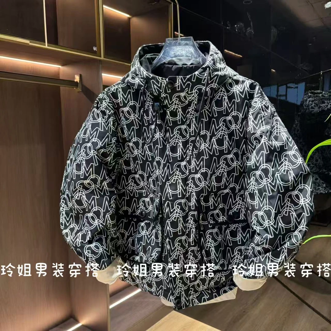 2025秋冬新款薄棉冲锋衣夹克男休闲连帽个性印花二棉棉衣韩版外套