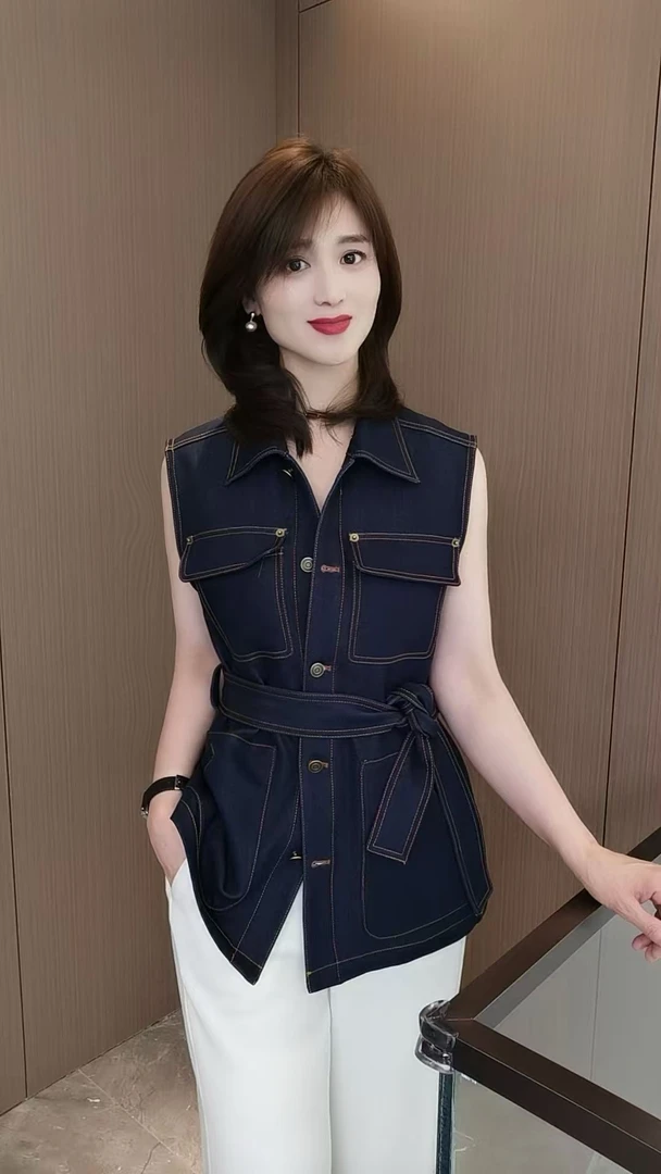 柏澜慧琳【俏皮女士】软牛仔马甲休闲百搭无袖显瘦气质网红洋气短款