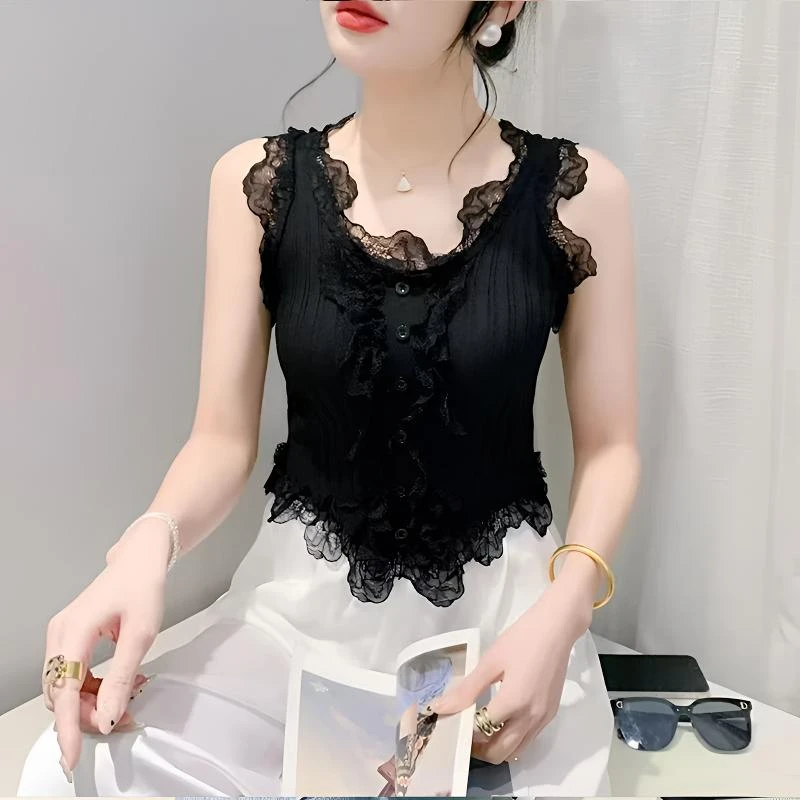 蕾丝花边无袖百搭修身型韩版吊带显瘦御姐风打底性感镂空时尚背心