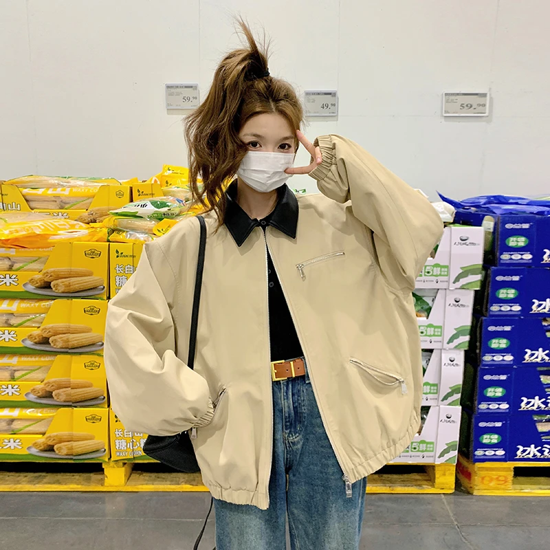 卡其色外套女春秋2025新款休闲宽松设计感小众学生夹克chic上衣潮
