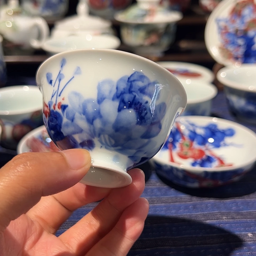 杯原矿青花釉里红瓷器