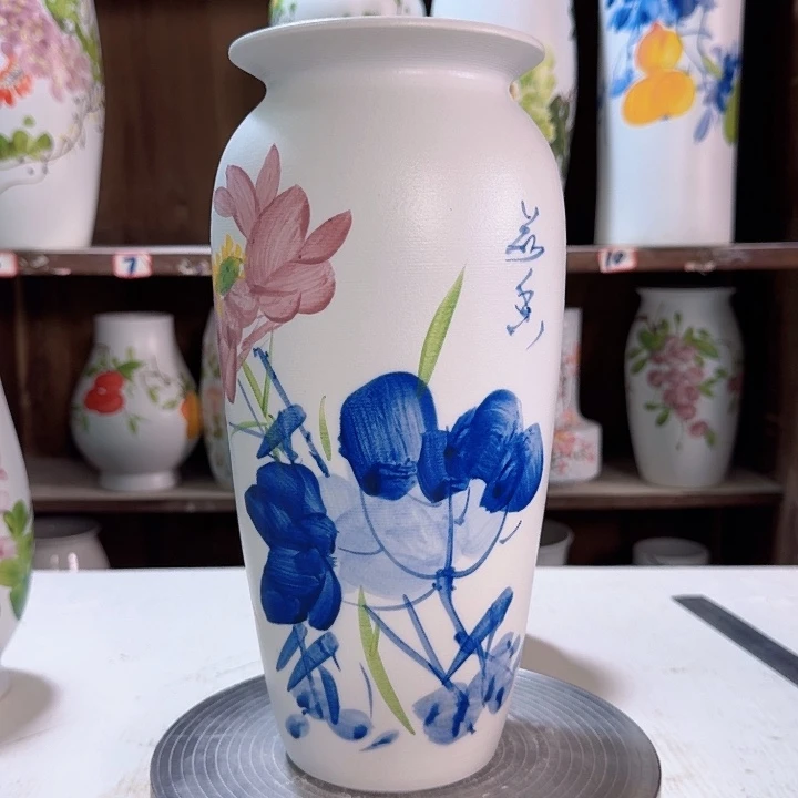 瓶高32青花荷花款陶瓷陶瓷陶瓷