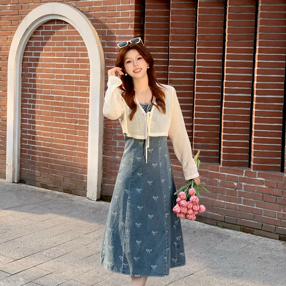 楠序迪迪微胖女装 开衫裙子套装两件套韩版显瘦洋气衣服女DD10181