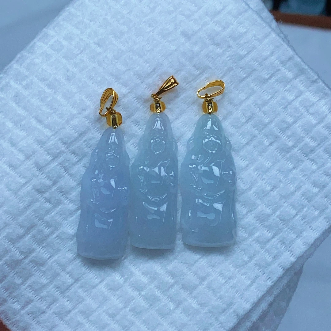 061天然翡翠A货冰种财爷爷挂件吊坠多样性发过发其一