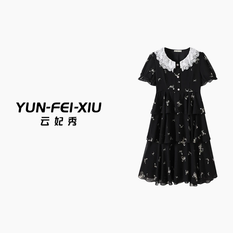 云妃秀大码女装连衣裙蝴蝶印花时尚休闲宽松显瘦胖妹妹夏季8981