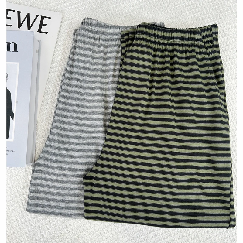 【兰姐宠粉浮力】100%纯棉宽松休闲条纹家居裤八分大码睡裤家居裤