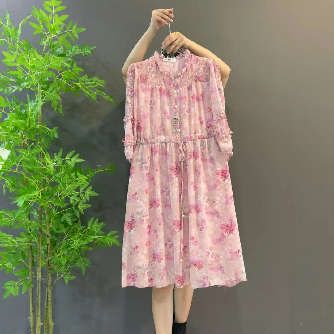 3109韩版收腰显瘦碎花气质碎花裙女夏季新款宽松中长款大码连衣裙