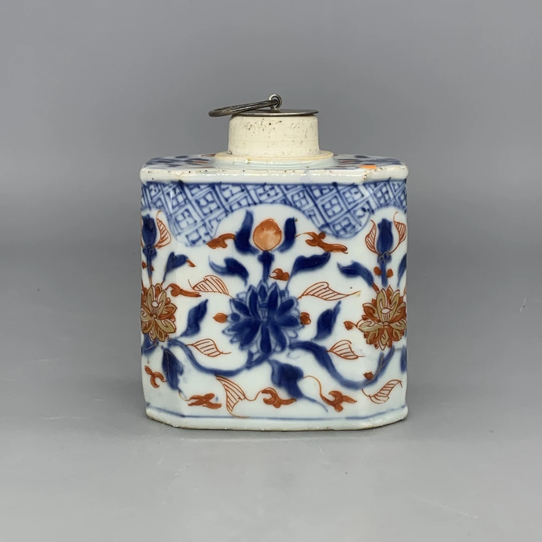 52512109*清康熙青花矾红描金花卉纹茶叶罐/瓷器五/J