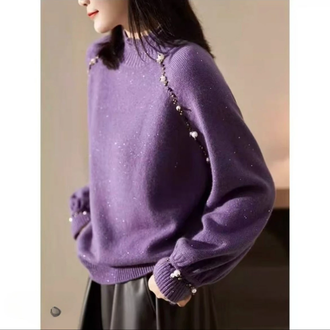 【钻石姐专享~莫奈花园】100%蜜熊绒高定重工百搭针织衫套头女5222