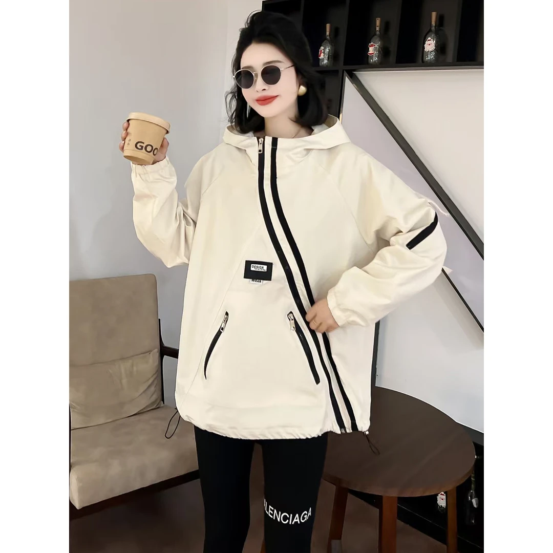 【胡小肥】B春季大码外套8841斜开襟拉链时尚薄款显瘦百搭2025新款